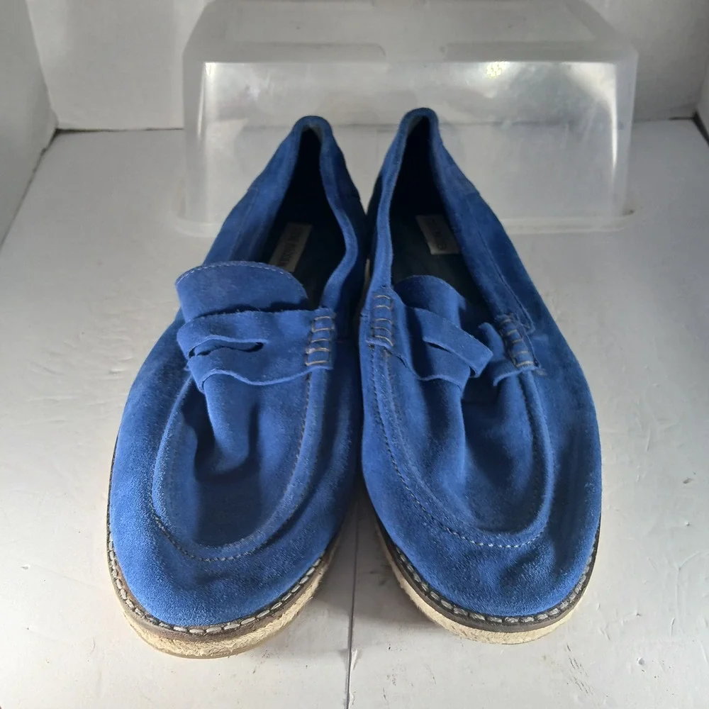Steve Madden Levon Loafers 12 Blue Suede Penny Slip On Espadrille Trim Mens